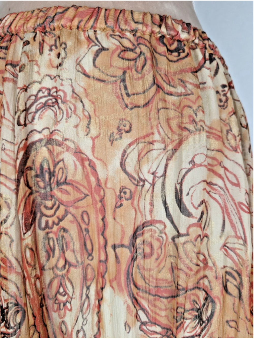 Chicos Silk Maxi Skirt Paisley Sz L Pleated Crinkle Cottage Boho Art to Wear - Picture 4 of 8